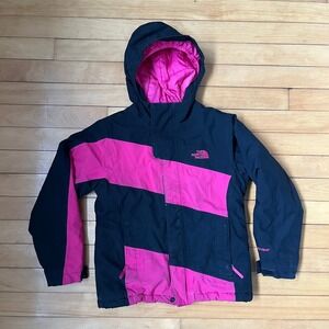 The North Face HyVent Girls S 7/8 Black Pink Colorblock Insulated Ski Jacket